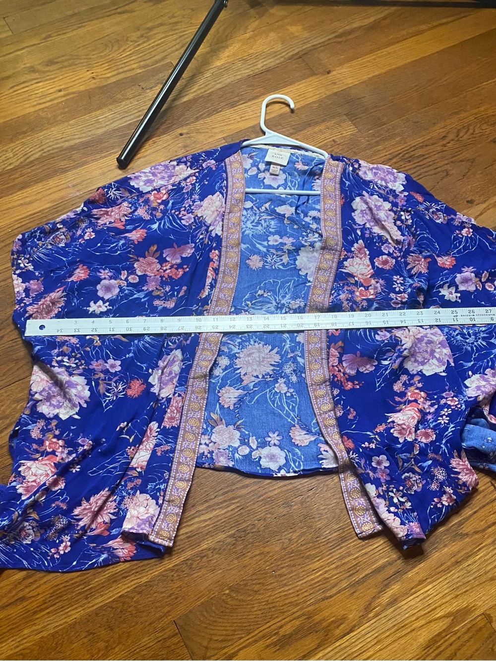 Knox Rose Blue Floral Boho Kimono Cardigan M/L Tassel Open Front - Picture 4 of 6